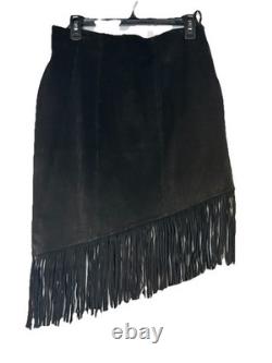 Vintage Lew Magram Leather Fringe Vest & Suede Skirt Black Boho Western Festival