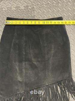 Vintage Lew Magram Leather Fringe Vest & Suede Skirt Black Boho Western Festival