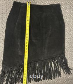 Vintage Lew Magram Leather Fringe Vest & Suede Skirt Black Boho Western Festival
