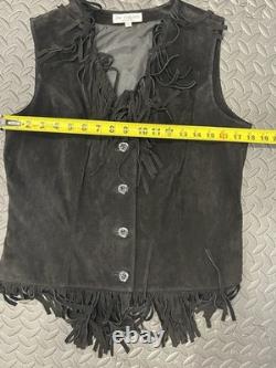Vintage Lew Magram Leather Fringe Vest & Suede Skirt Black Boho Western Festival