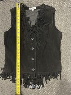 Vintage Lew Magram Leather Fringe Vest & Suede Skirt Black Boho Western Festival