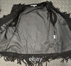 Vintage Lew Magram Leather Fringe Vest & Suede Skirt Black Boho Western Festival