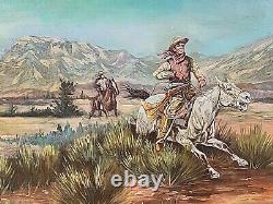 Vintage Listed Calif. Artist Charles Radoff Western Cowboy Riding Horse