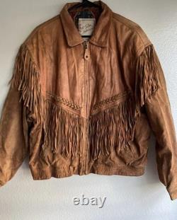 Vintage M. Julian Adventures leather jacket Western-style fringe 80s Aztec Sz L
