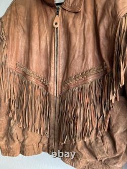 Vintage M. Julian Adventures leather jacket Western-style fringe 80s Aztec Sz L
