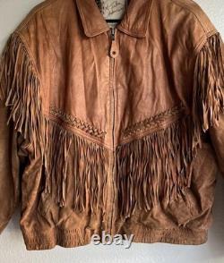 Vintage M. Julian Adventures leather jacket Western-style fringe 80s Aztec Sz L