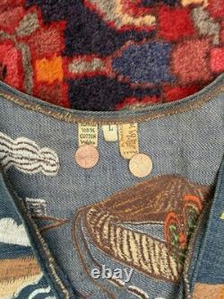 Vintage Made in Mexico Blue Suede Western Vest Embroidered Desert Scene Large