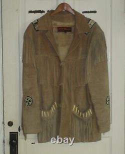 Vintage Men's Western Trailride Fringed Suede Leather Jacket with Beading szL