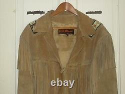 Vintage Men's Western Trailride Fringed Suede Leather Jacket with Beading szL