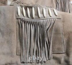 Vintage Men's Western Trailride Fringed Suede Leather Jacket with Beading szL