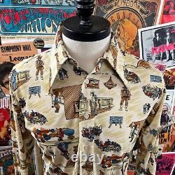 Vintage Mens 70s Levi's Wild West Saloon Novelty Print Rockabilly Disco Shirt