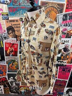 Vintage Mens 70s Levi's Wild West Saloon Novelty Print Rockabilly Disco Shirt