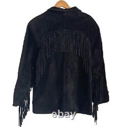 Vintage Mens Comint Argentina Black Leather Blazer Jacket FRINGE Sz Large