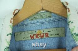 Vintage Mens Western Shirt Denim Hand Embroidered Applique Hippy Farmer L XL