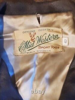 Vintage Mid Western Sport Togs Deerskin Trench Coat Pimp Jacket Mens Sz 42 Large