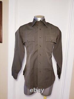 Vintage Military Western Army Officer Long Sleeve Men Shirt Green Sz Large