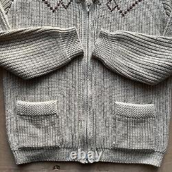 Vintage Miller Cowichan Sweater Large Beige 70s Full Zip Cardigan Western Cowboy
