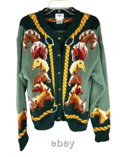Vintage Miller's Green Equestrian Horse Western Cardigan Sweater Women's Large