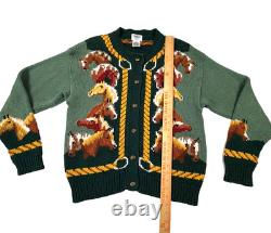 Vintage Miller's Green Equestrian Horse Western Cardigan Sweater Women's Large