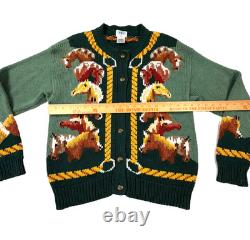 Vintage Miller's Green Equestrian Horse Western Cardigan Sweater Women's Large
