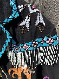 Vintage Modi Black Cotton Sequin Embellished Western Theme Jacket -Size X-Large
