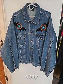 Vintage Moxie Southwest Lily & Wolf Schlien Art Santa Fe Aztec Denim Jacket XXL