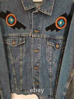 Vintage Moxie Southwest Lily & Wolf Schlien Art Santa Fe Aztec Denim Jacket XXL