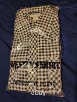 Vintage NOS 1978 Mens Western Snap Large Shirt Blue Checkered