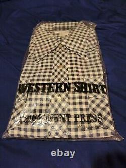 Vintage NOS 1978 Mens Western Snap Large Shirt Blue Checkered