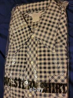 Vintage NOS 1978 Mens Western Snap Large Shirt Blue Checkered