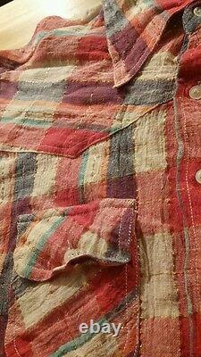 Vintage NOS 60's Madras Mod Rockabilly Western Plaid Shirt Large Woven