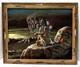 Vintage Native American Indian Bison Painting on Velvet in Frame Mexico Unsigned
