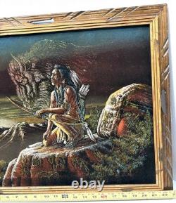 Vintage Native American Indian Bison Painting on Velvet in Frame Mexico Unsigned