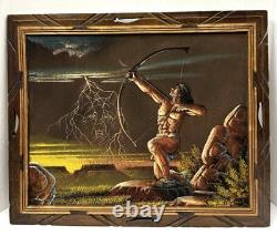 Vintage Native American Indian Painting on Velvet by Ernesto Sanchez Mexico