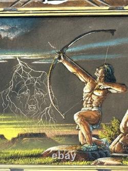 Vintage Native American Indian Painting on Velvet by Ernesto Sanchez Mexico