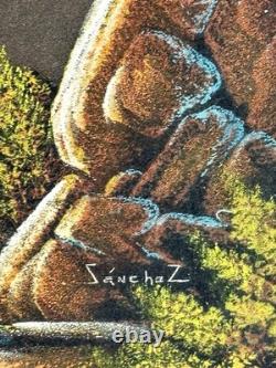 Vintage Native American Indian Painting on Velvet by Ernesto Sanchez Mexico