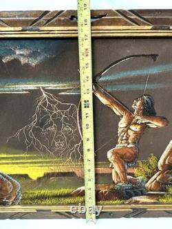 Vintage Native American Indian Painting on Velvet by Ernesto Sanchez Mexico