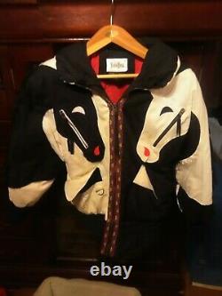 Vintage Neiman Marcus South Western Horse Puffer Jacket 80s Women Lrg B/Wht Red