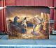 Vintage Oil Painting on Canvas Western Artwork Horses Circus Banner Signed old