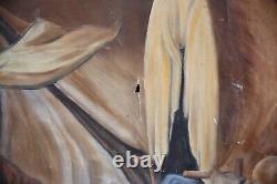 Vintage Oil Painting on Canvas Western Artwork Horses Circus Banner Signed old