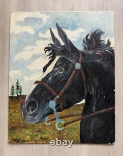 Vintage Original 60s Horse Oil Painting Equestrian Western Ranch Style