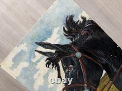 Vintage Original 60s Horse Oil Painting Equestrian Western Ranch Style