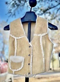 Vintage Overland Sheepskin Company Taos New Mexico Womens Suede Shearling Vest L