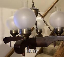 Vintage Oxen Yoke Chandelier Light Country Rustic Fixture Western Saloon
