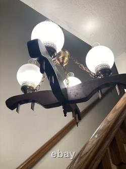 Vintage Oxen Yoke Chandelier Light Country Rustic Fixture Western Saloon