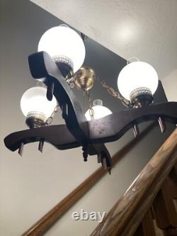 Vintage Oxen Yoke Chandelier Light Country Rustic Fixture Western Saloon