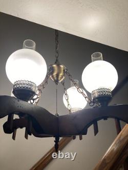 Vintage Oxen Yoke Chandelier Light Country Rustic Fixture Western Saloon