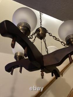 Vintage Oxen Yoke Chandelier Light Country Rustic Fixture Western Saloon