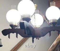 Vintage Oxen Yoke Chandelier Light Country Rustic Fixture Western Saloon