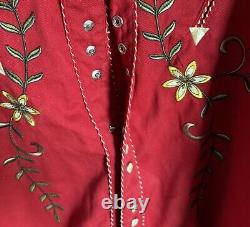 Vintage Panhandle Slim Embroidered Red Western Shirt Pearl Buttons Size Large